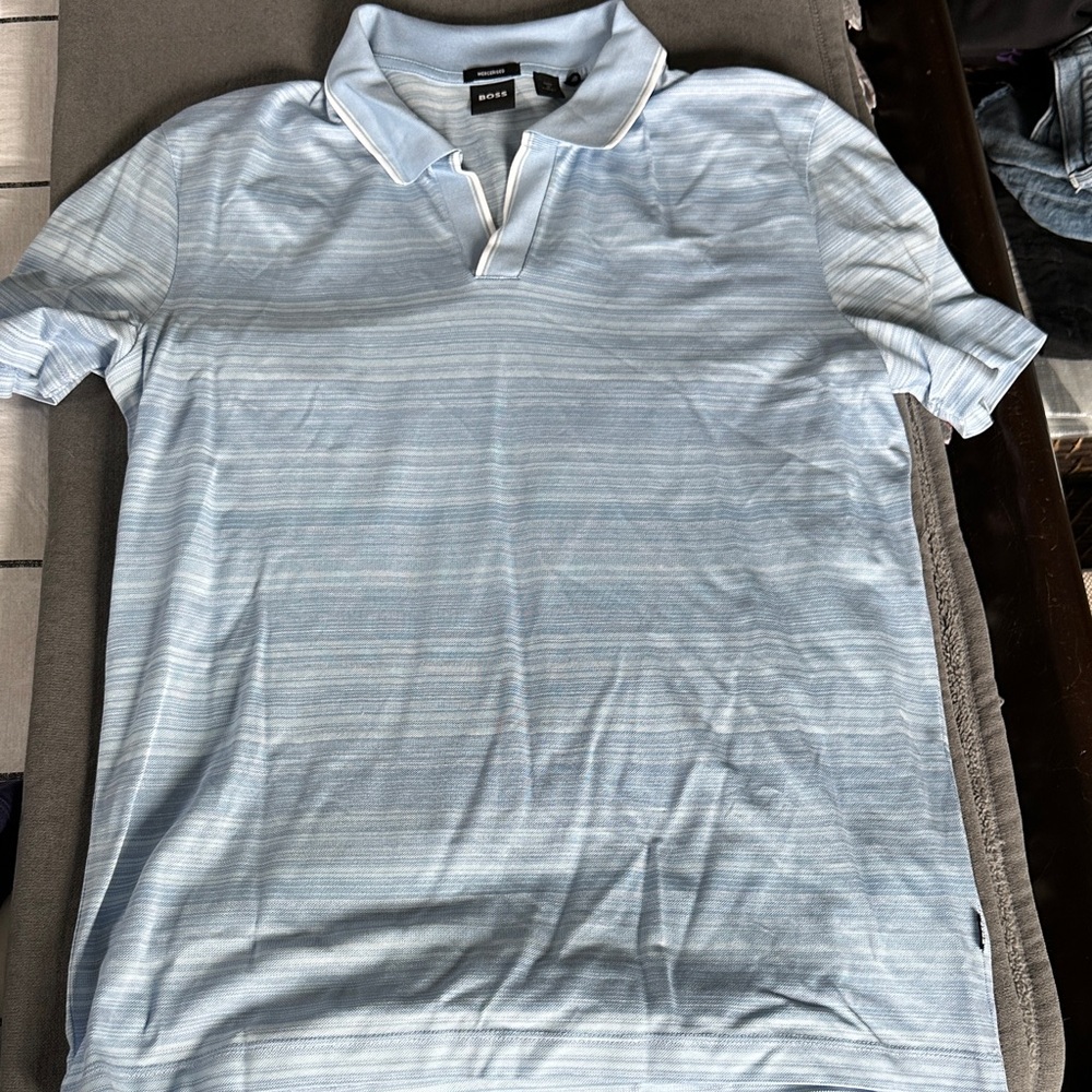 BOSS Light Blue Striped Polo